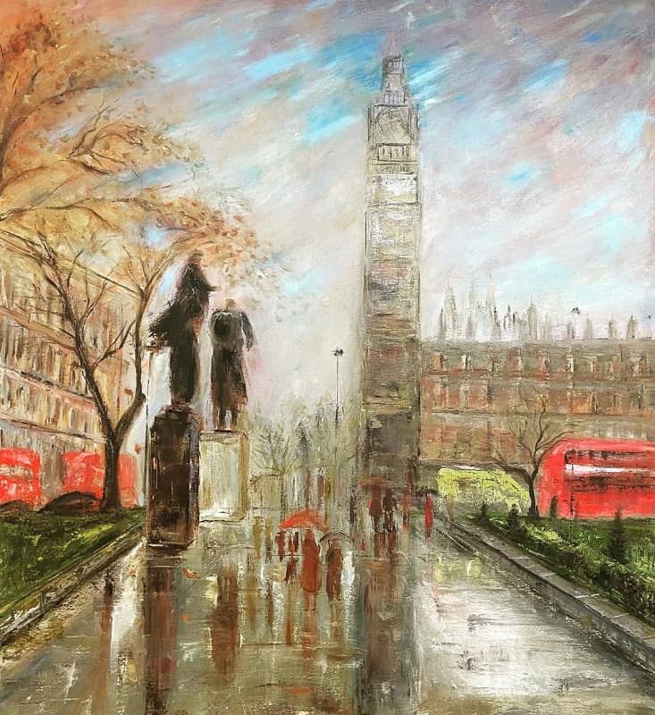 rainy day in London oil painting